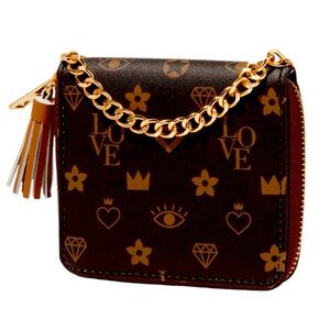 Brown & Gold Status Icons Zip Around Wristlet Wallet - NWT